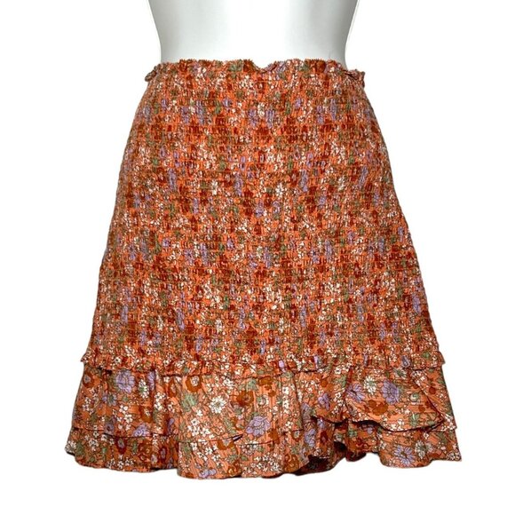 NWT Veronica Beard Melodie Floral Mini Skirt Coral Smocked Ruffle Size 4 - Picture 8 of 16
